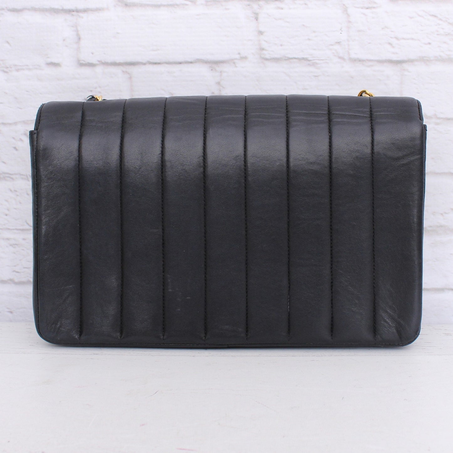 Chanel Diana Vertical Stitch Flap Black Lambskin Crossbody Shoulder Bag A4414