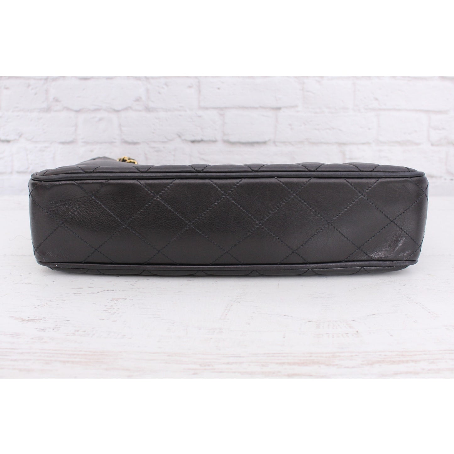 Chanel Quilted Black Lambskin Chain Tote Leather Shoulder Handbag Purse A5086