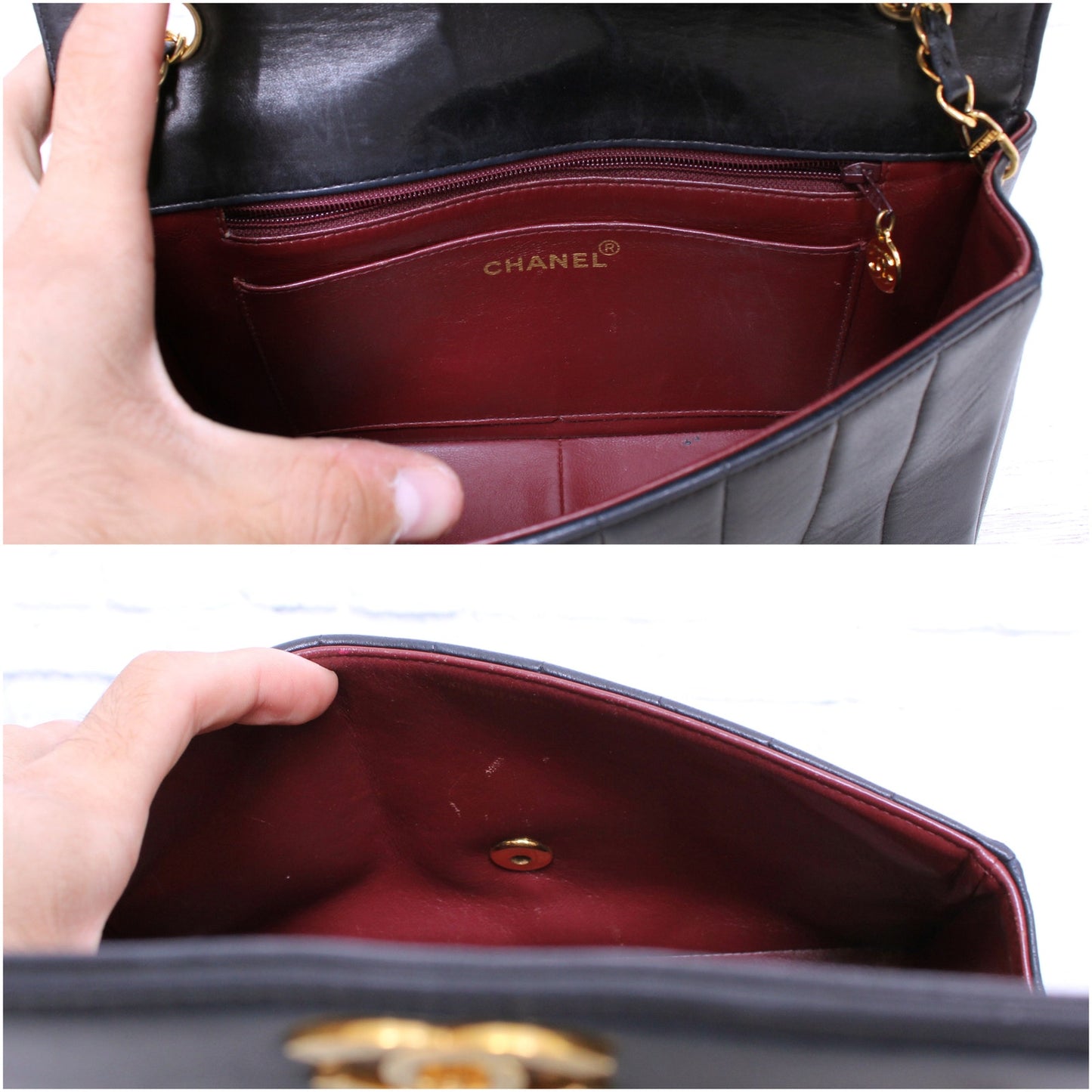 Chanel Diana Vertical Stitch Flap Black Lambskin Crossbody Shoulder Bag A4414