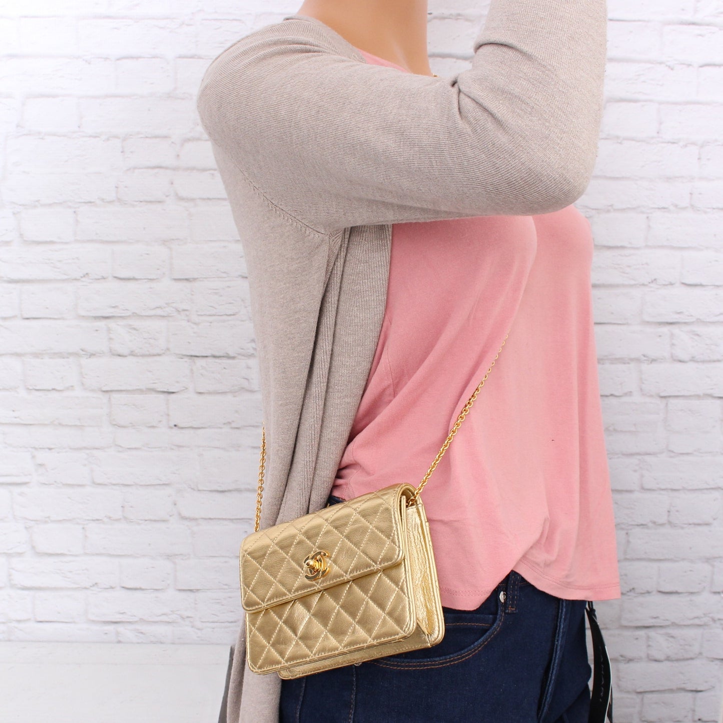 Chanel Half Flap Hold Lambskin Leather Shoulder and Crossbody Purse A4662