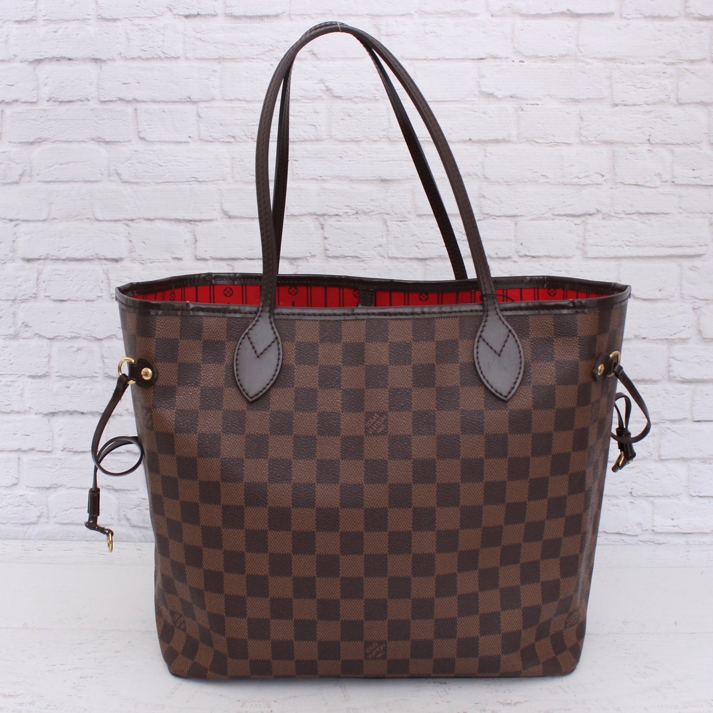 Louis Vuitton Neverfull MM Damier Ebene Leather Tote Shoulder Purse Brown A4633