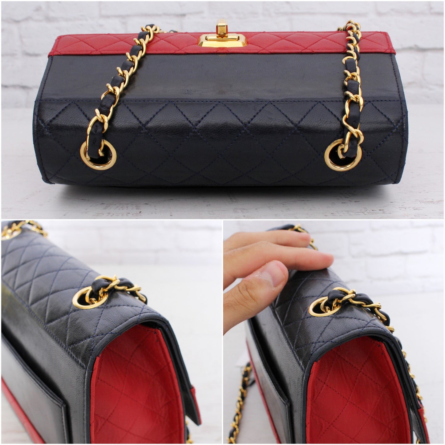 Chanel Trapezoid Flap Bag Two Tone Lambskin Leather Shoulder Crossbody Bag A4695