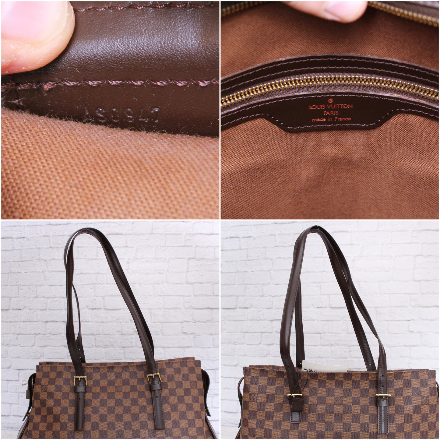 Louis Vuitton Chelsea Damier Ebene Shoulder Tote Purse Brown Large A5056