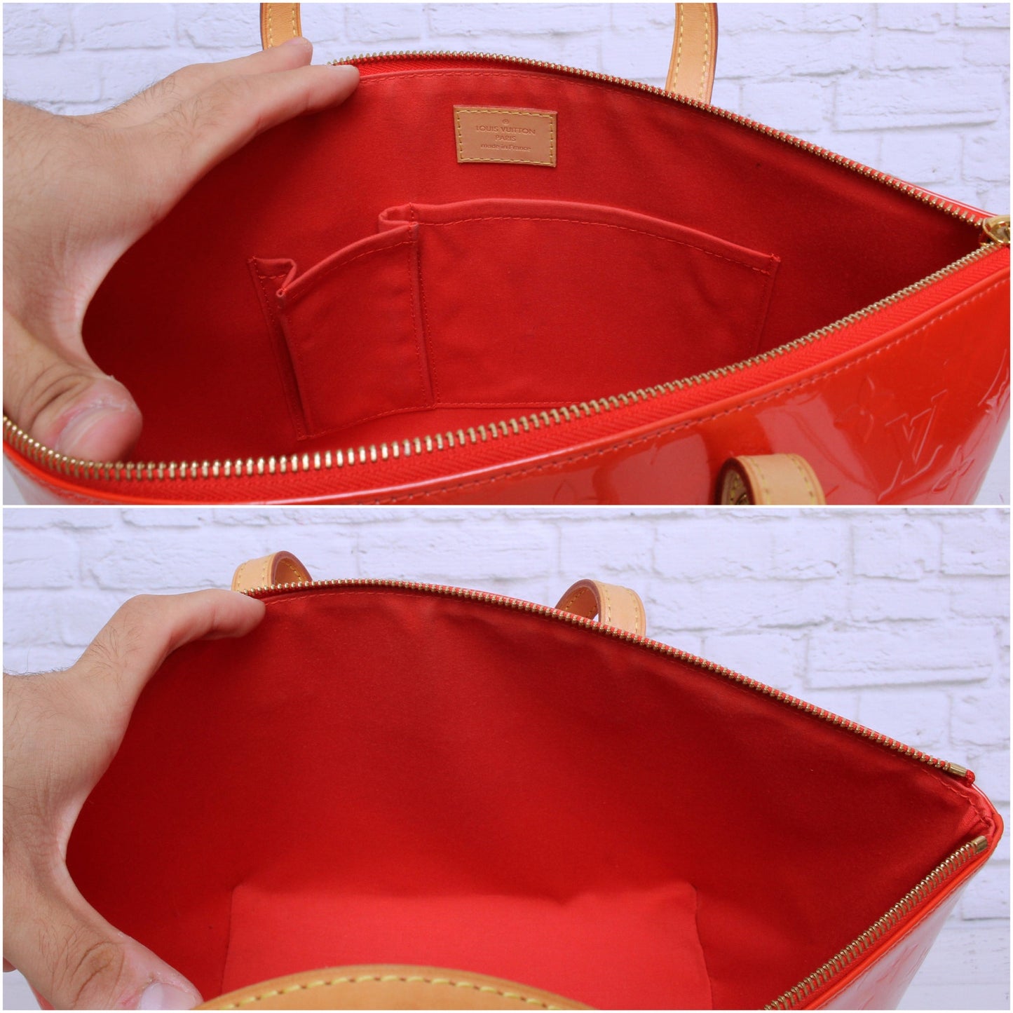 Louis Vuitton Bellevue PM Red Vernis Satchel Shoulder Tote Purse A4801