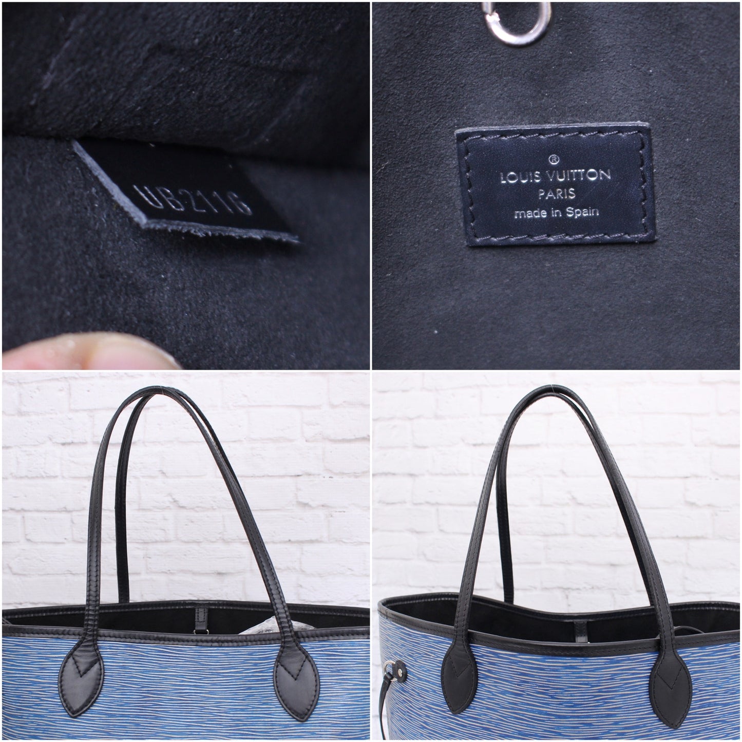 Louis Vuitton Neverfull MM Denim Epi Tote Blue Leather Shoulder Handbag A4289