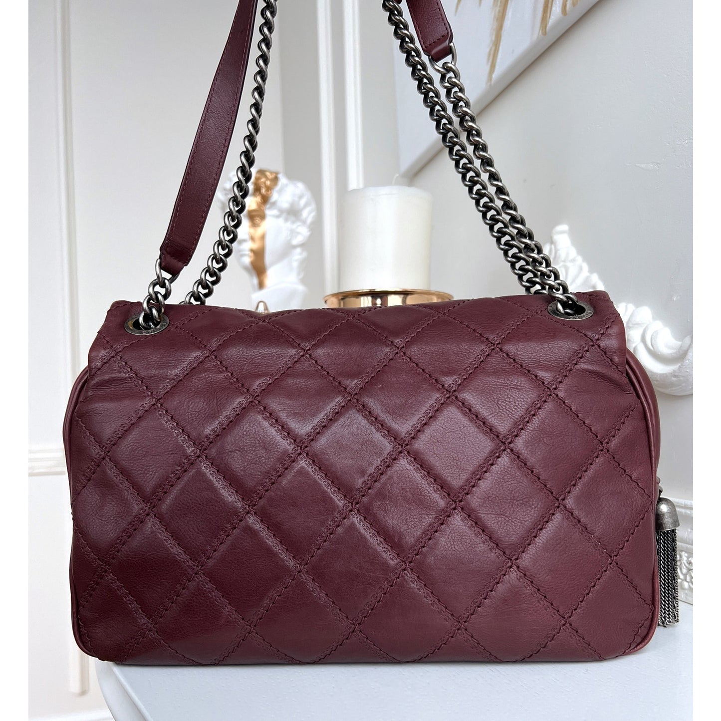 Authentic Chanel Flap Cambon 31 Rue Leather Burgundy Maroon Crossbody