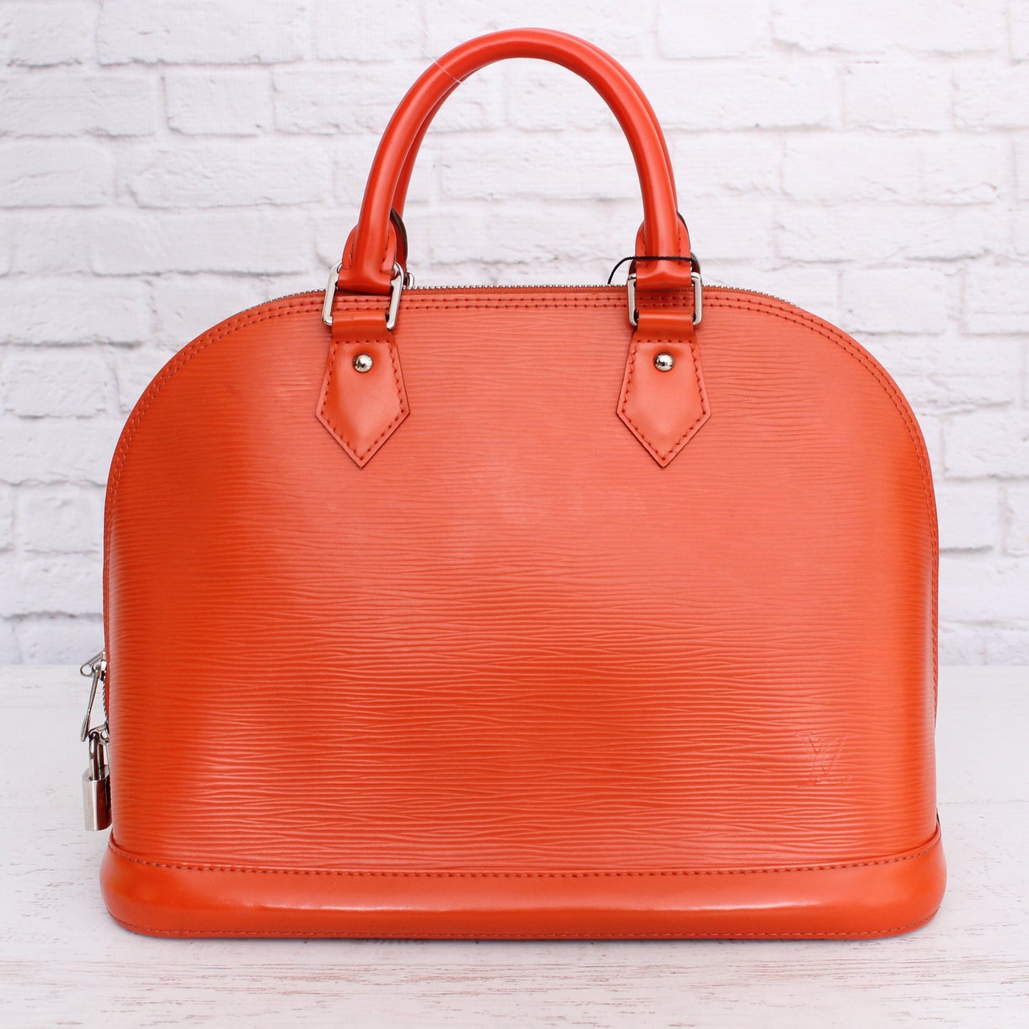 Louis Vuitton Alma PM Orange Epi Satchel Leather Handbag Purse A5390