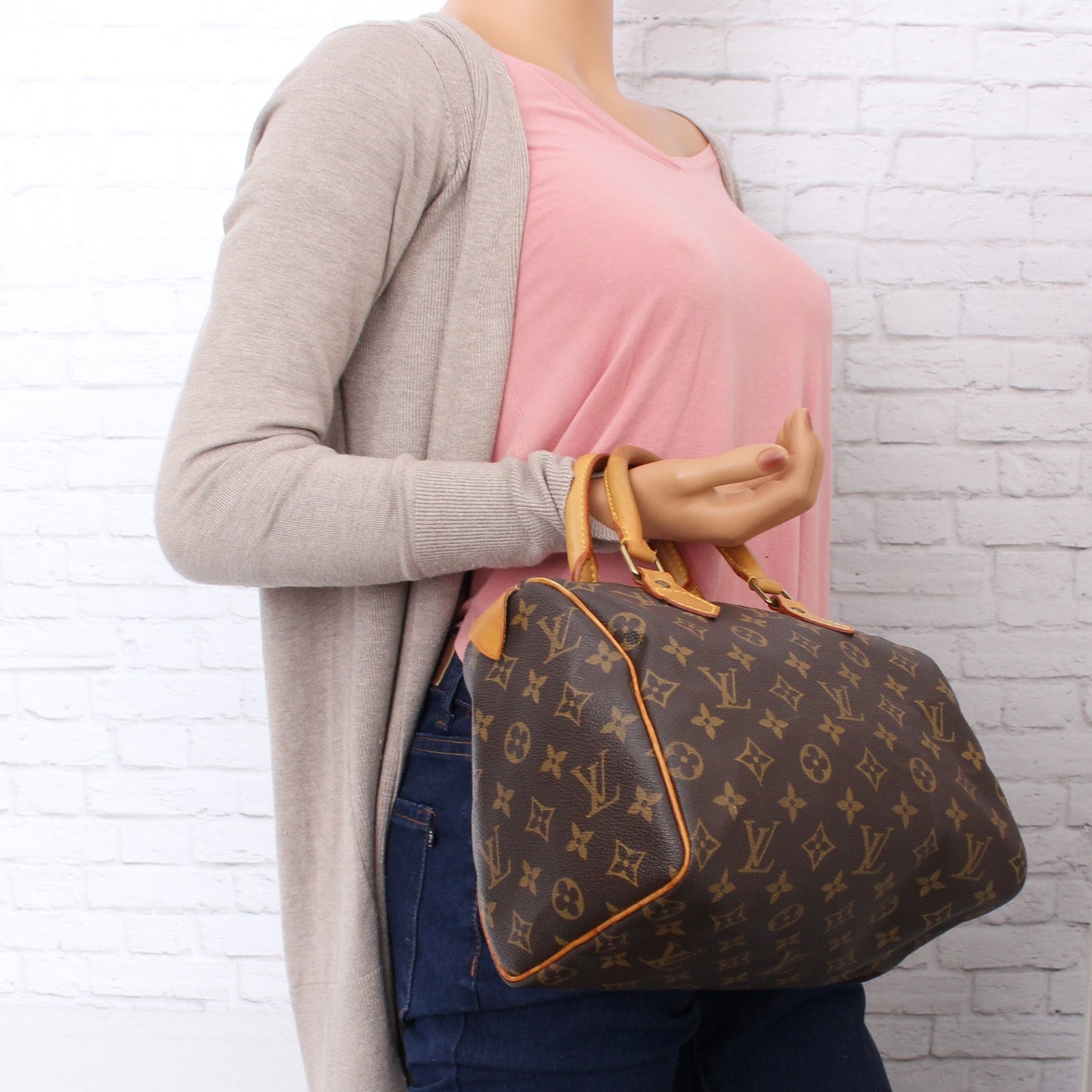 Louis Vuitton Speedy 25 Monogram Satchel Purse Handbag Leather Tote Purse A5358