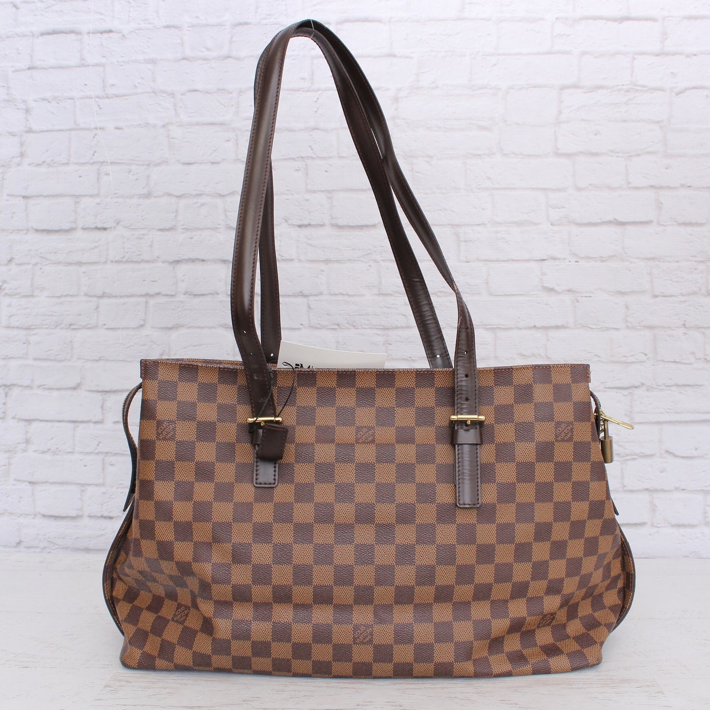 Louis Vuitton Chelsea Damier Ebene Shoulder Tote Purse Brown Large A5056
