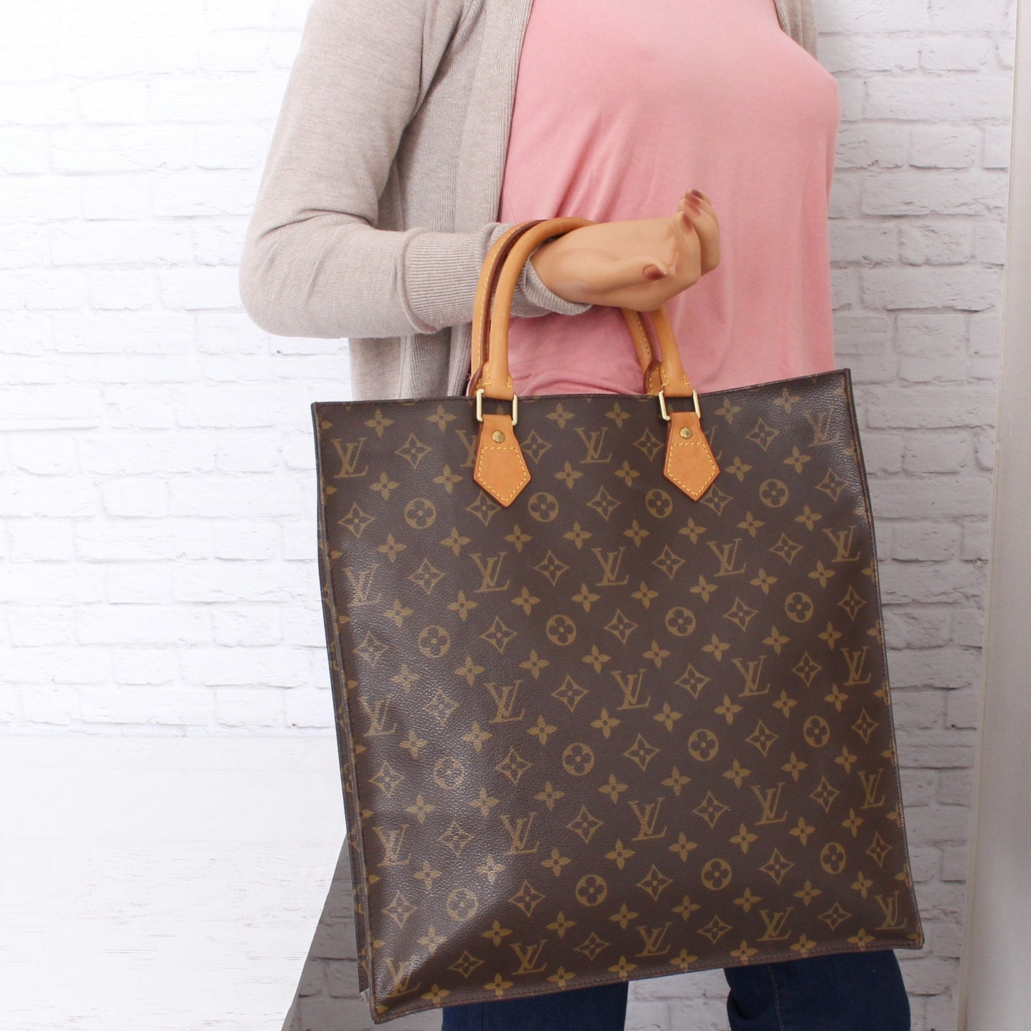 Louis Vuitton Sac Plat Monogram Satchel Shopper Brown Handbag Leather Tote A3986