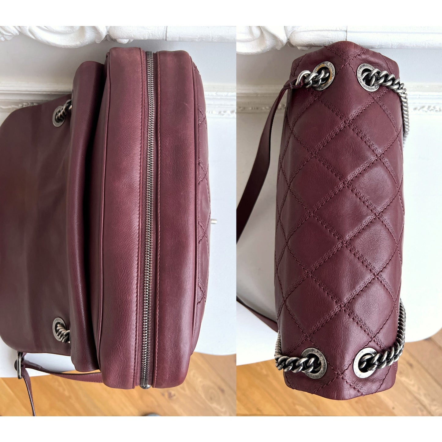 Authentic Chanel Flap Cambon 31 Rue Leather Burgundy Maroon Crossbody