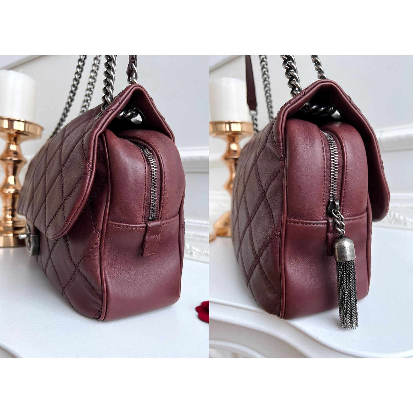 Authentic Chanel Flap Cambon 31 Rue Leather Burgundy Maroon Crossbody