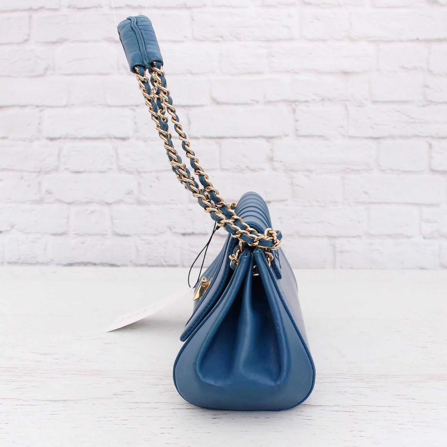 Chanel Mademoiselle Blue Lambskin Leather Shoulder Purse Handbag A4887