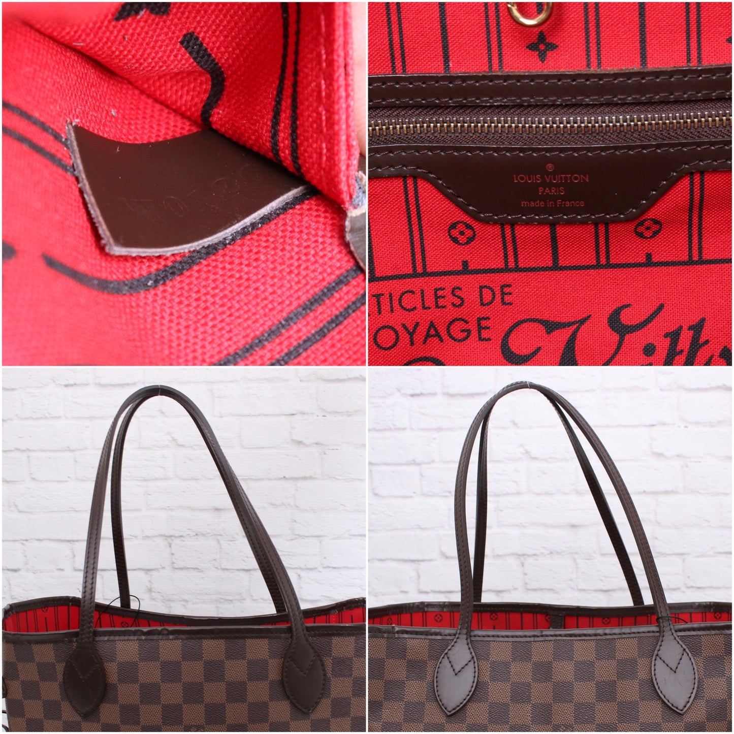 Louis Vuitton Neverfull MM Damier Ebene Leather Tote Shoulder Purse Brown A4633