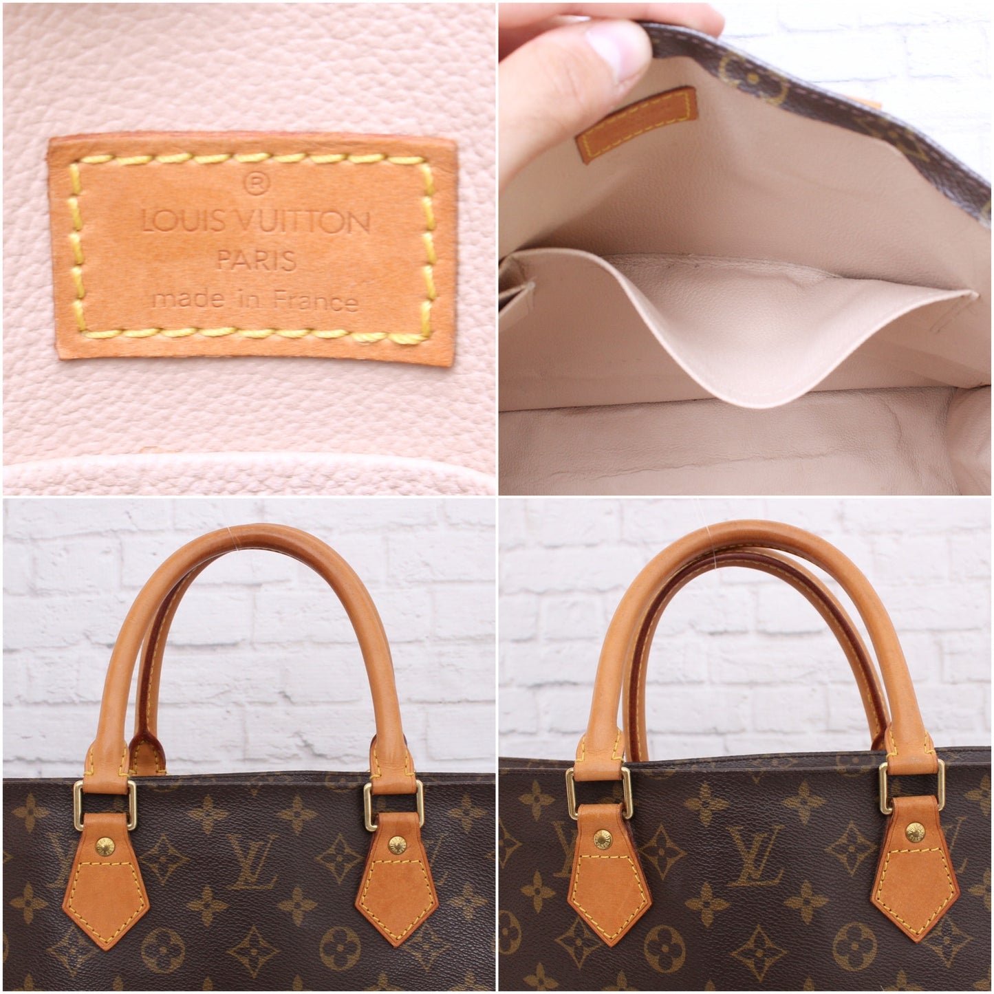 Louis Vuitton Sac Plat Monogram Satchel Shopper Brown Handbag Leather Tote A3986