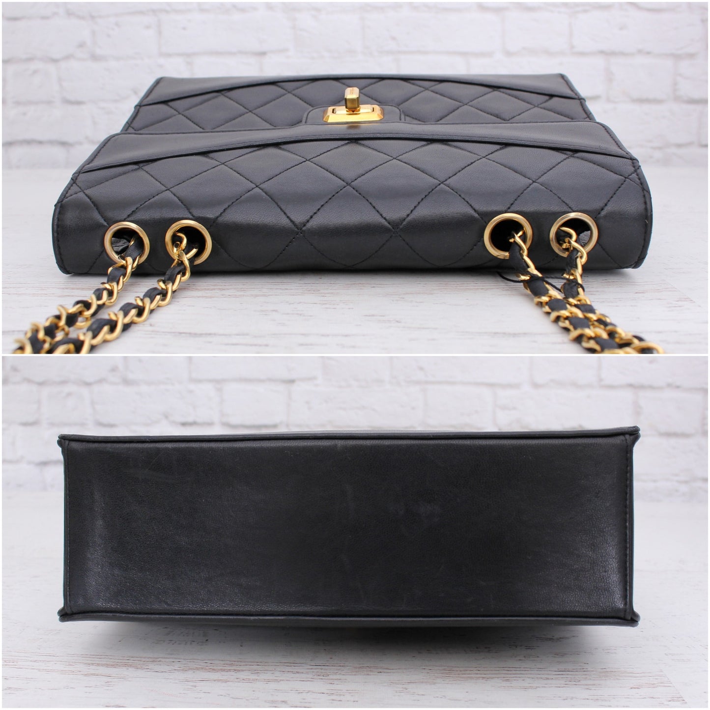 Chanel Mademoiselle Trapezoid Black Lambskin Flap Shoulder Crossbody Bag A5044
