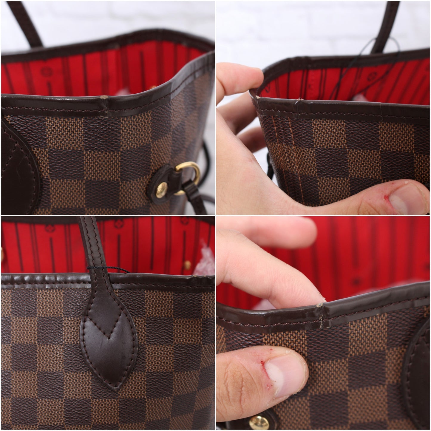 Louis Vuitton Neverfull MM Damier Ebene Leather Tote Shoulder Purse Brown A4633