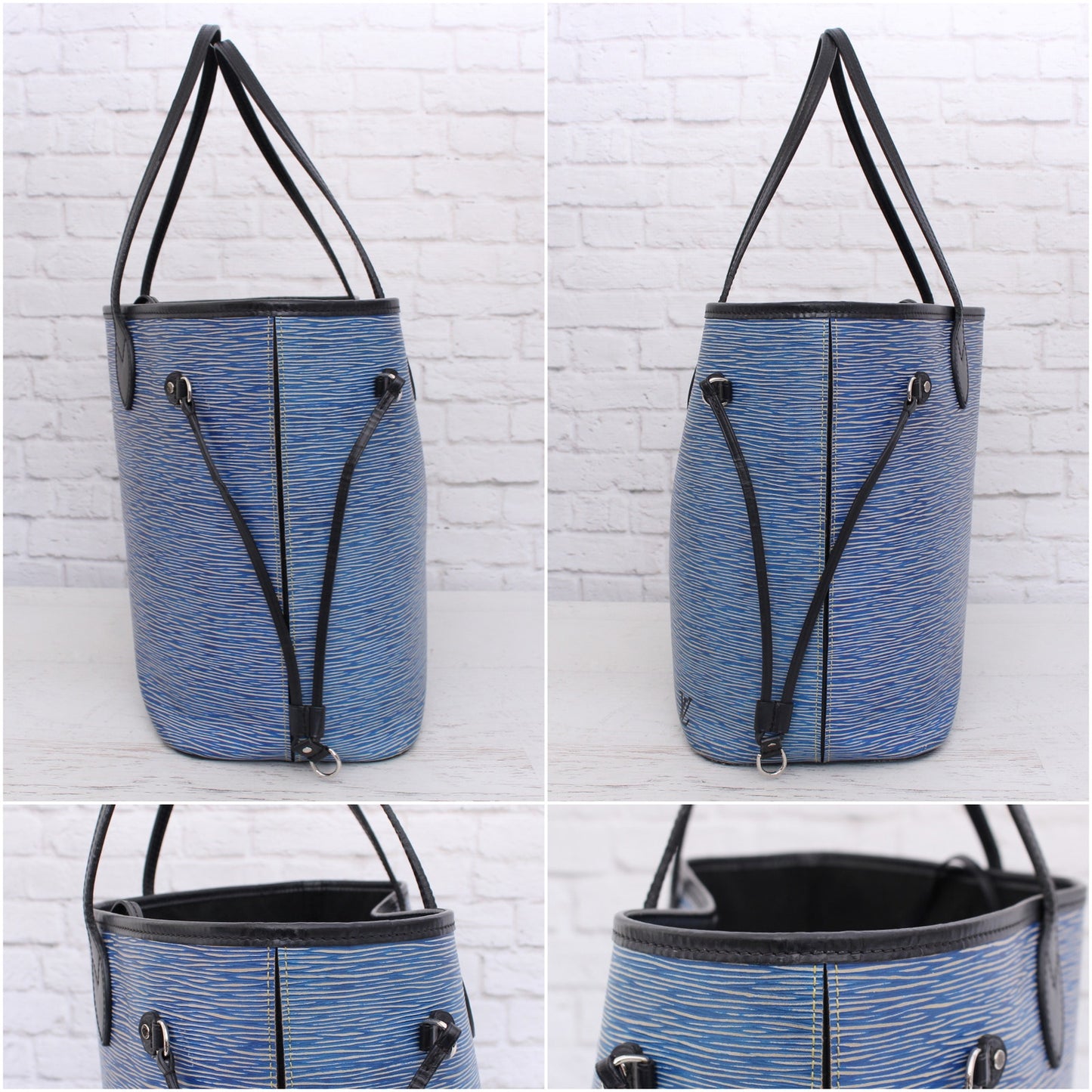 Louis Vuitton Neverfull MM Denim Epi Tote Blue Leather Shoulder Handbag A4289