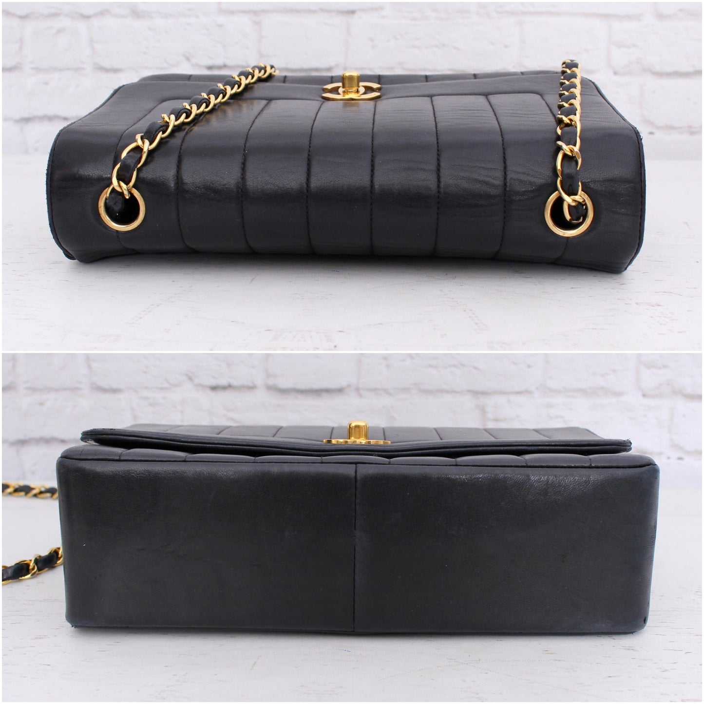Chanel Diana Vertical Stitch Flap Black Lambskin Crossbody Shoulder Bag A4414