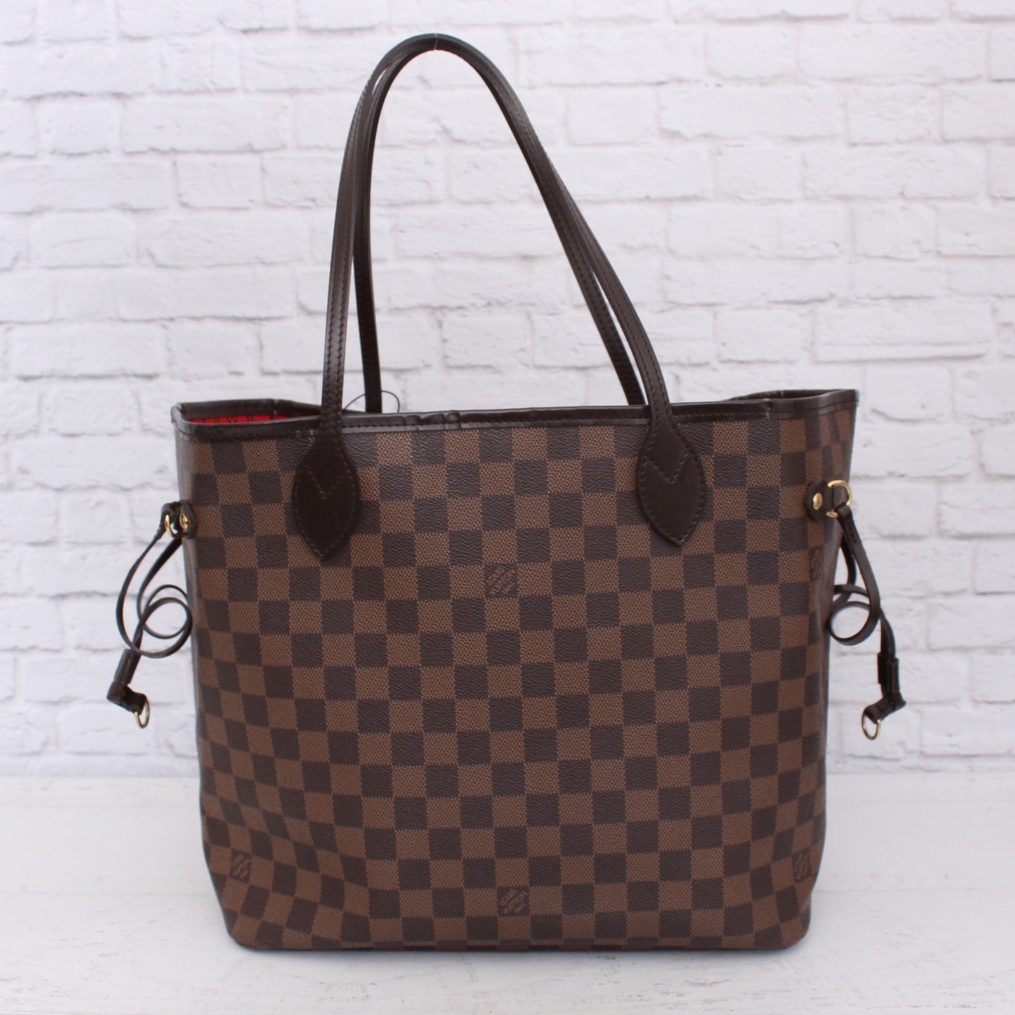 Louis Vuitton Neverfull MM Damier Ebene Leather Tote Shoulder Purse Brown A4633