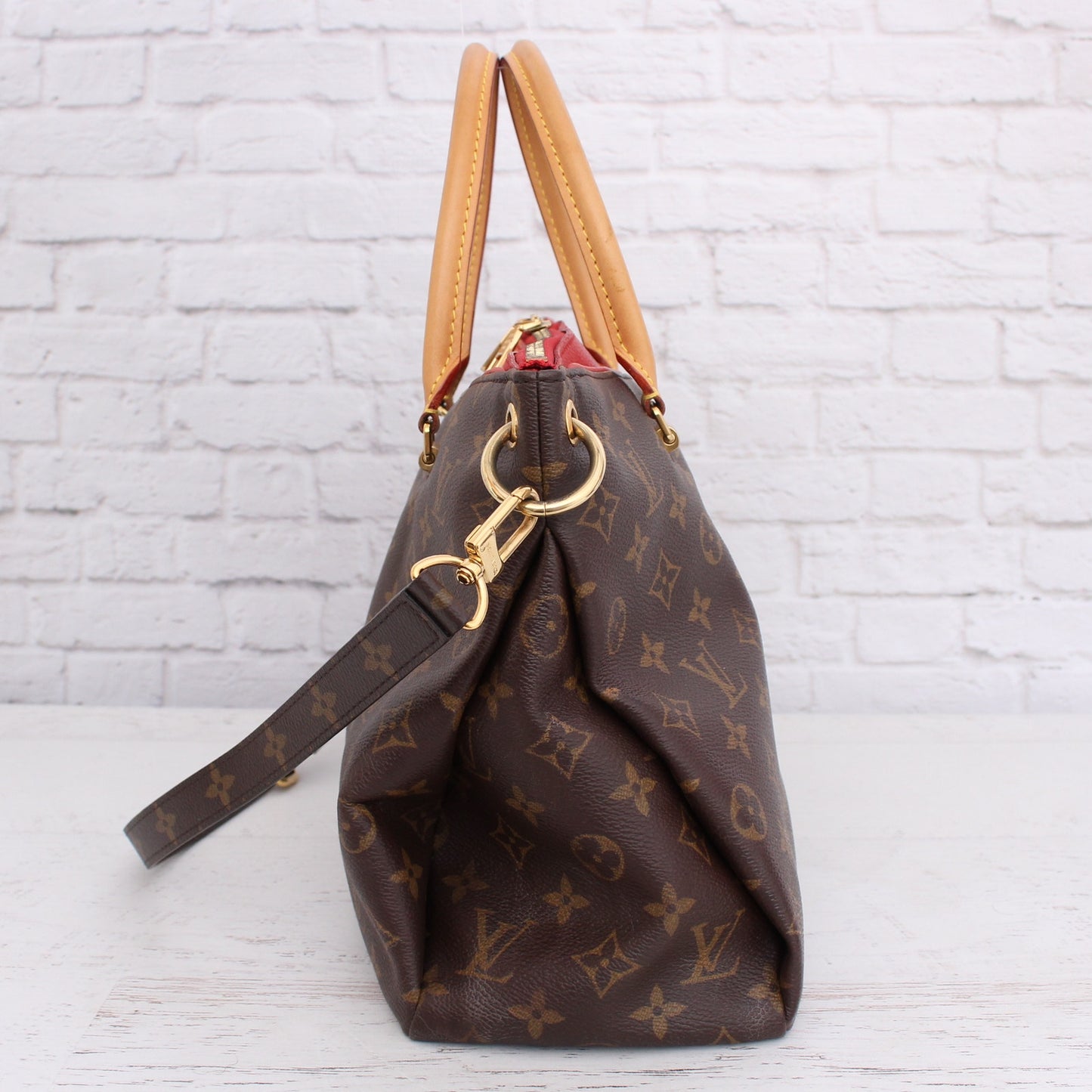 Louis Vuitton Pallas Cerise MM Monogram Shoulder Brown Satchel Purse Tote A3530