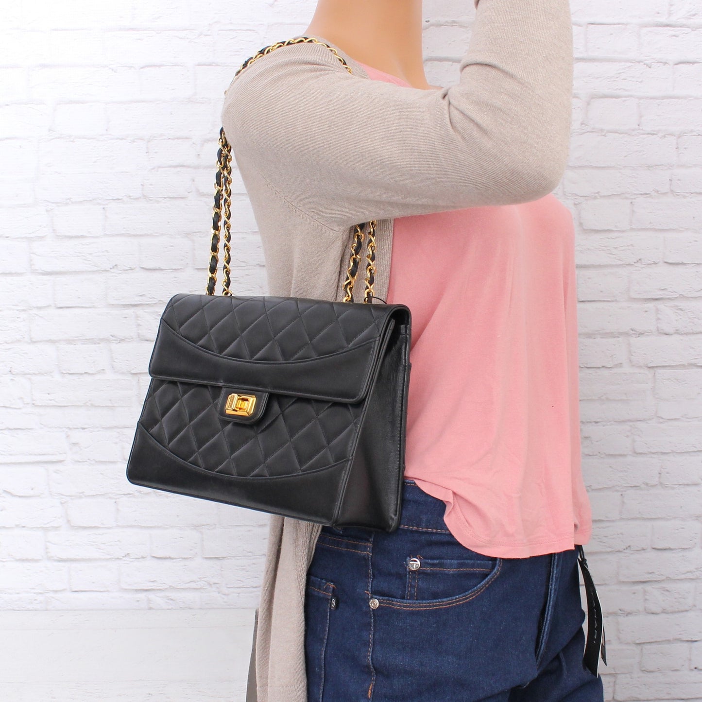 Chanel Mademoiselle Trapezoid Black Lambskin Flap Shoulder Crossbody Bag A5044