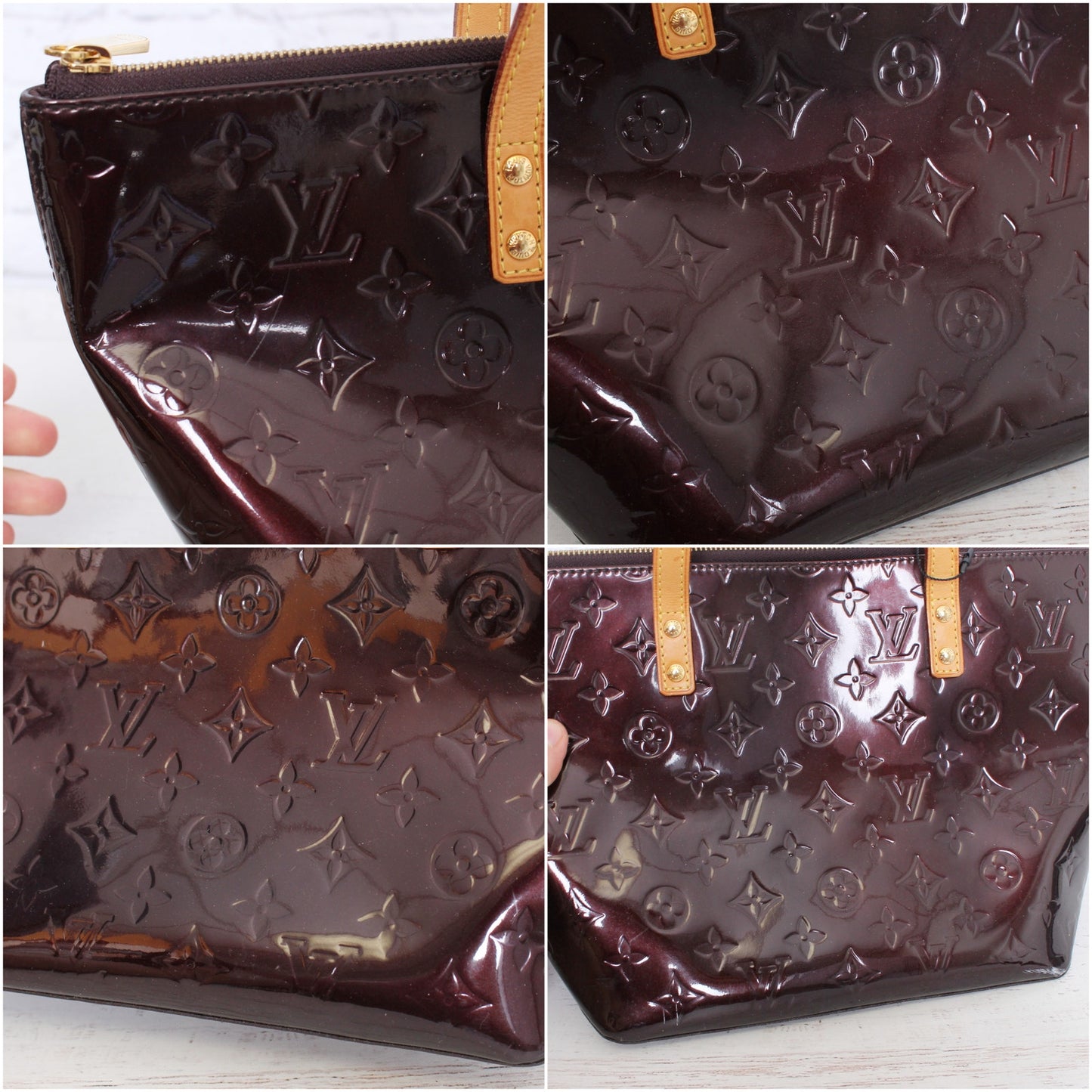 Louis Vuitton Bellevue PM Amarante Vernis Satchel Shoulder Tote Purse A5102