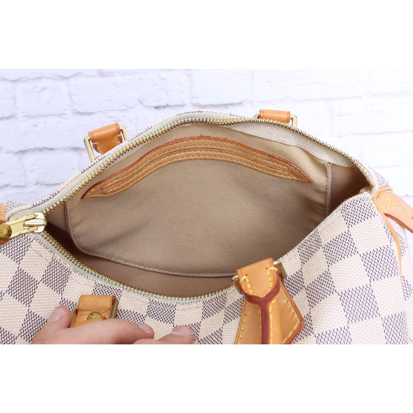 Louis Vuitton Speedy 25 Damier Azur Satchel Purse Handbag Leather Tote