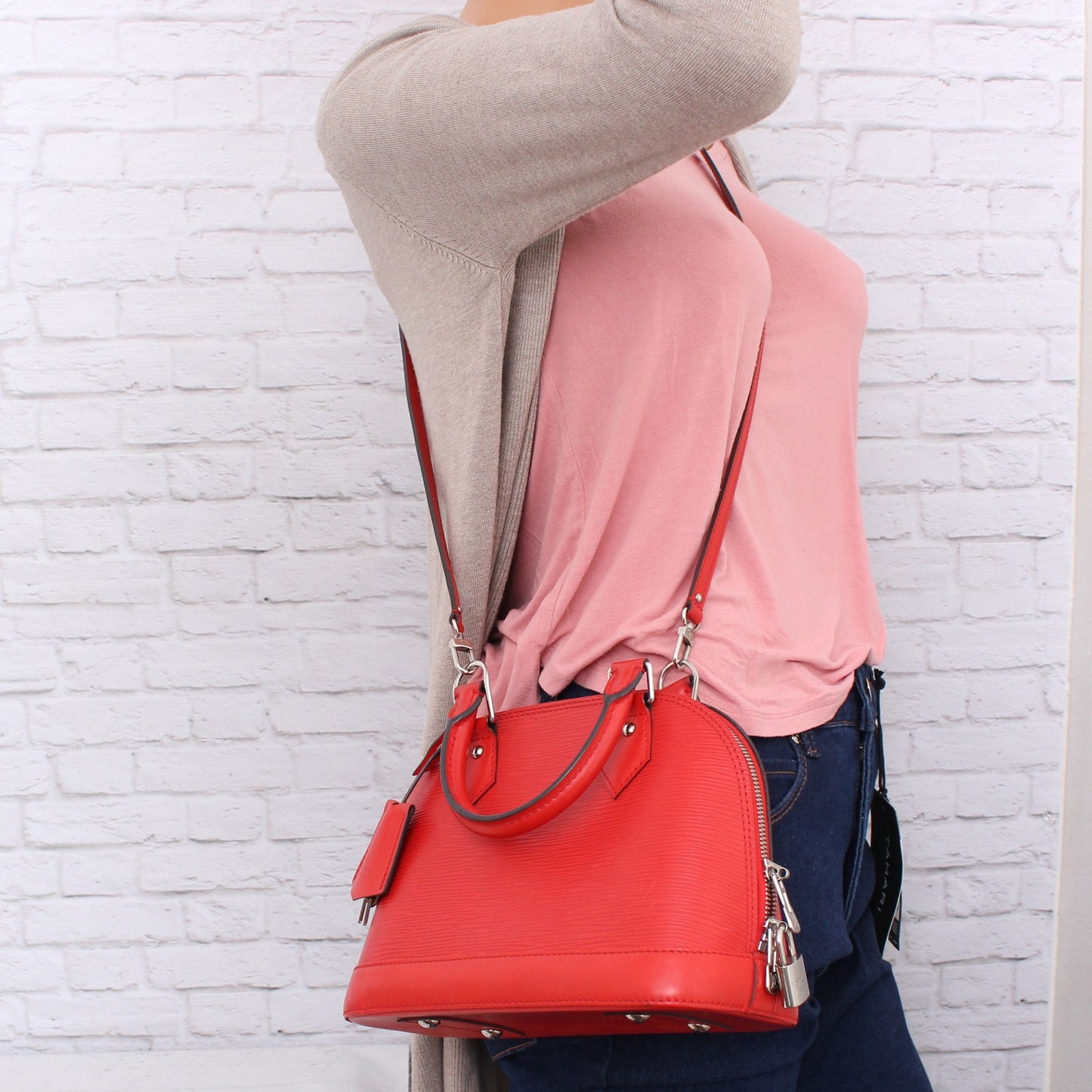 Louis Vuitton Alma BB Red Epi Crossbody Leather Satchel Handbag A2717