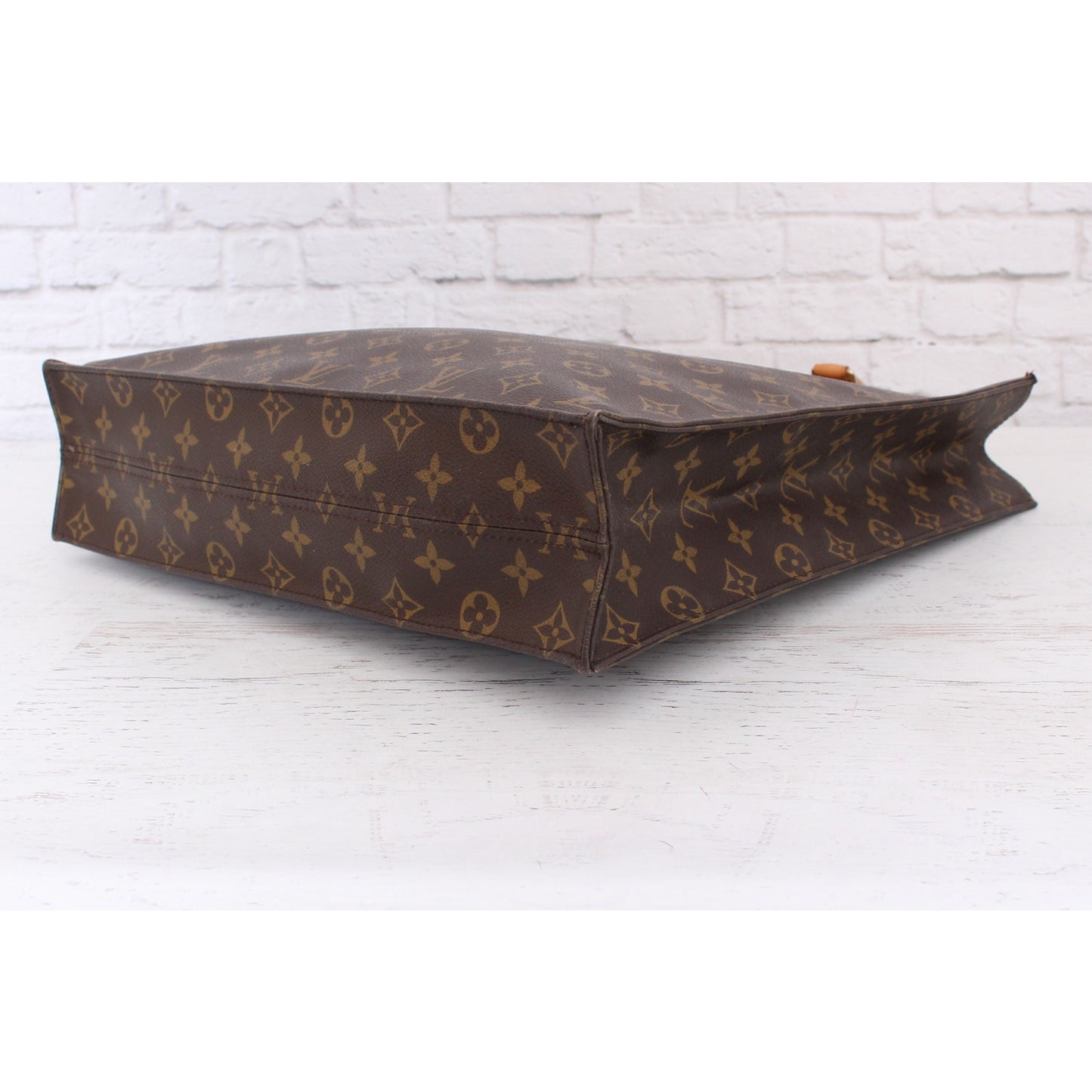 Louis Vuitton Sac Plat Monogram Satchel Shopper Brown Handbag Leather Tote A3986