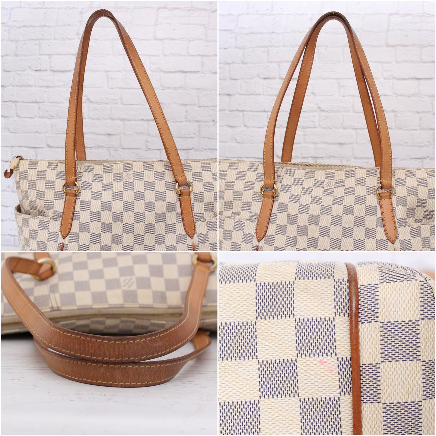 Louis Vuitton Totally MM Damier Azur Tote Shoulder Purse Handbag Leather A2538