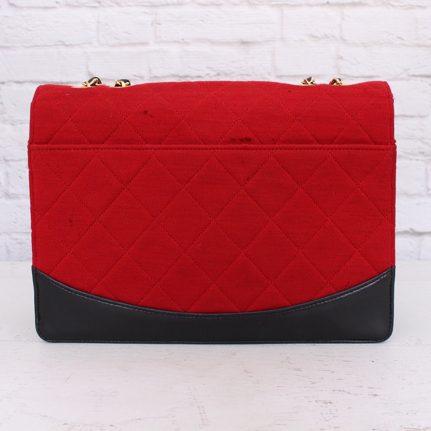 Chanel Double Chain Shoulder Bag Quilted Red Jersey Handbag Leather A4033