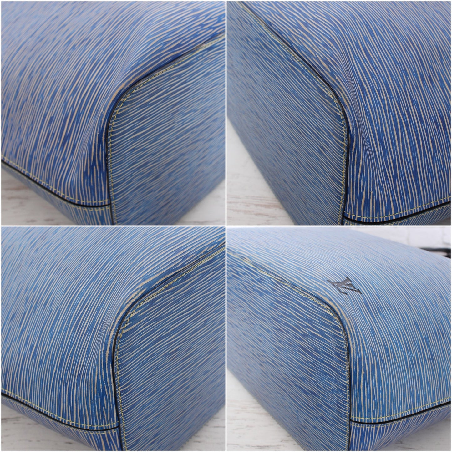 Louis Vuitton Neverfull MM Denim Epi Tote Blue Leather Shoulder Handbag A4289