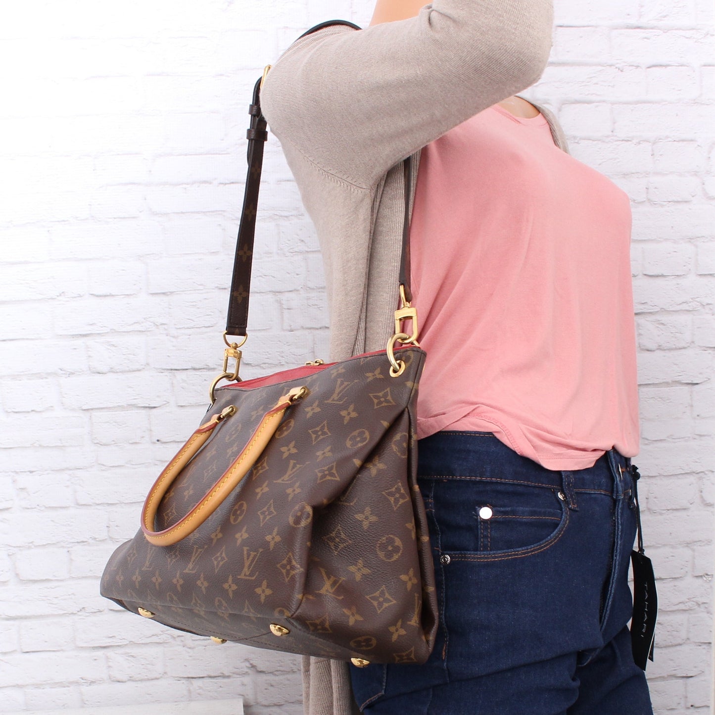 Louis Vuitton Pallas Cerise MM Monogram Shoulder Brown Satchel Purse Tote A3530