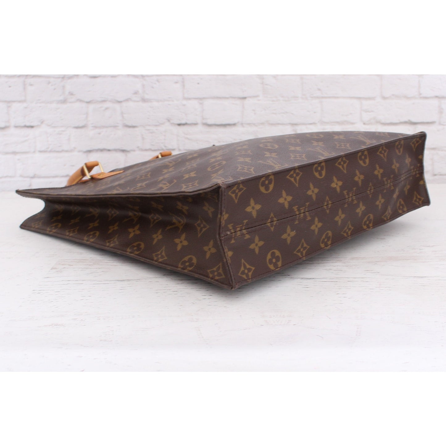 Louis Vuitton Sac Plat Monogram Satchel Shopper Brown Handbag Leather Tote A3986