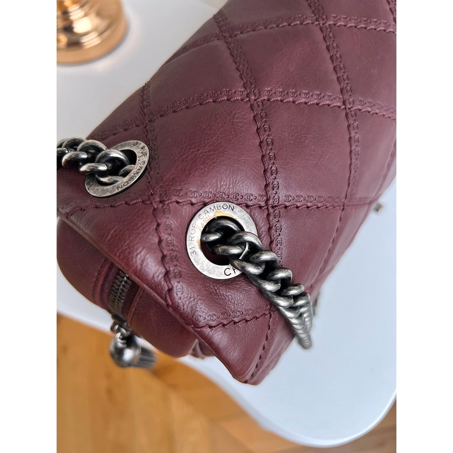 Authentic Chanel Flap Cambon 31 Rue Leather Burgundy Maroon Crossbody