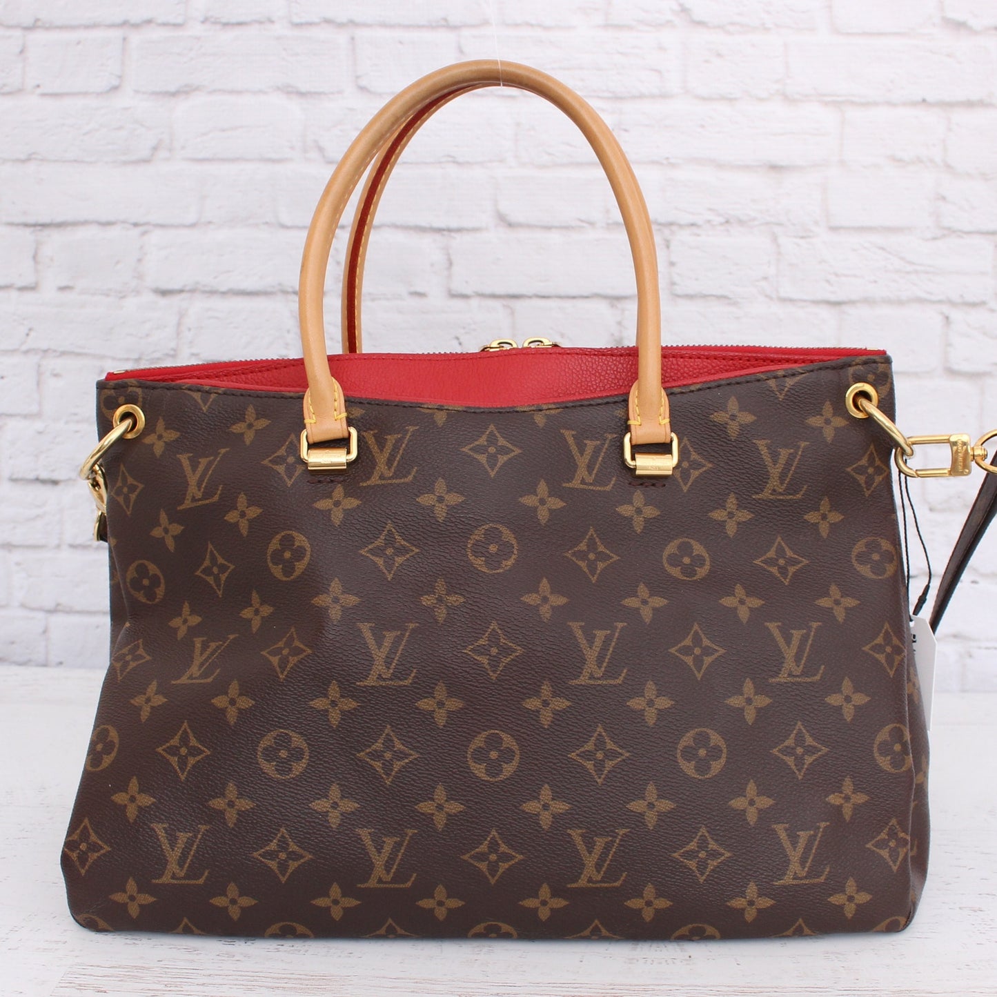 Louis Vuitton Pallas Cerise MM Monogram Shoulder Brown Satchel Purse Tote A3530