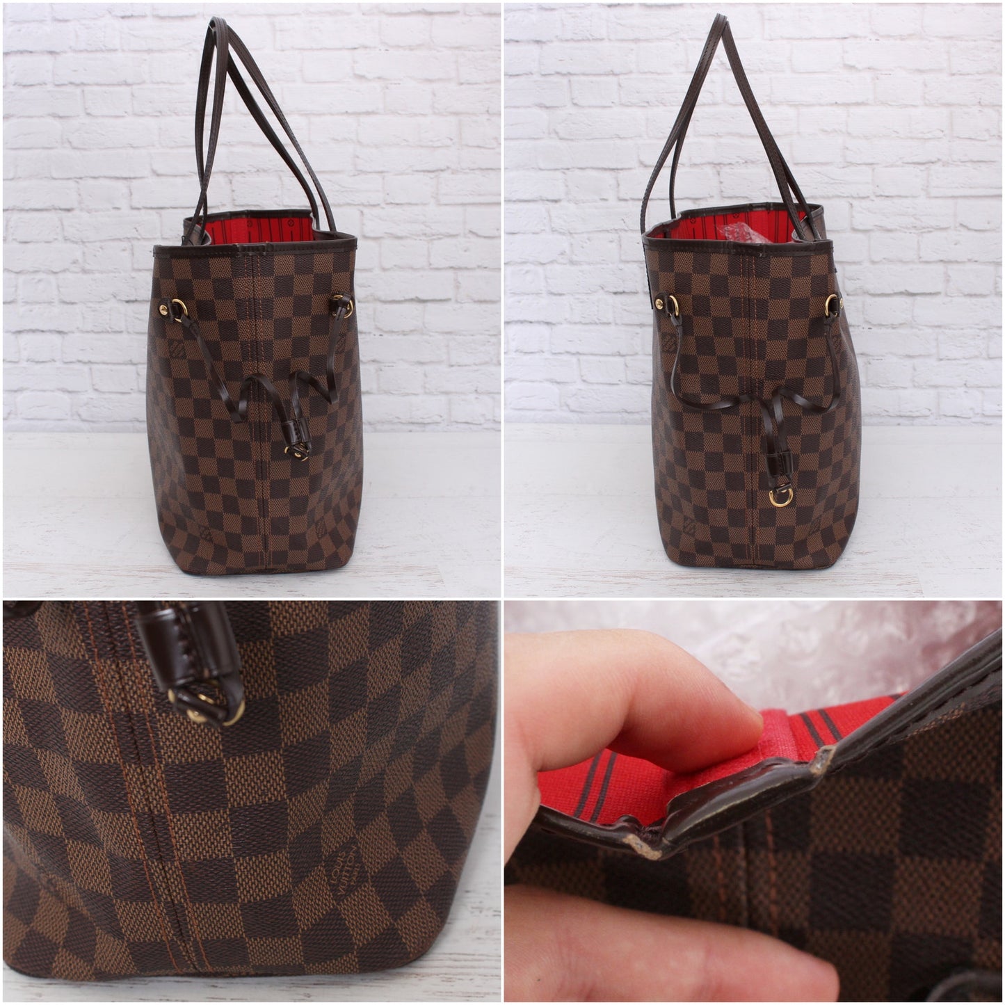 Louis Vuitton Neverfull MM Damier Ebene Leather Tote Shoulder Purse Brown A4633