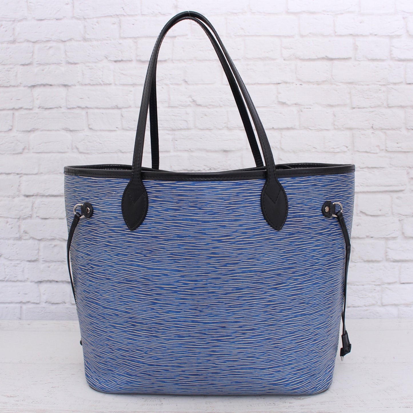 Louis Vuitton Neverfull MM Denim Epi Tote Blue Leather Shoulder Handbag A4289
