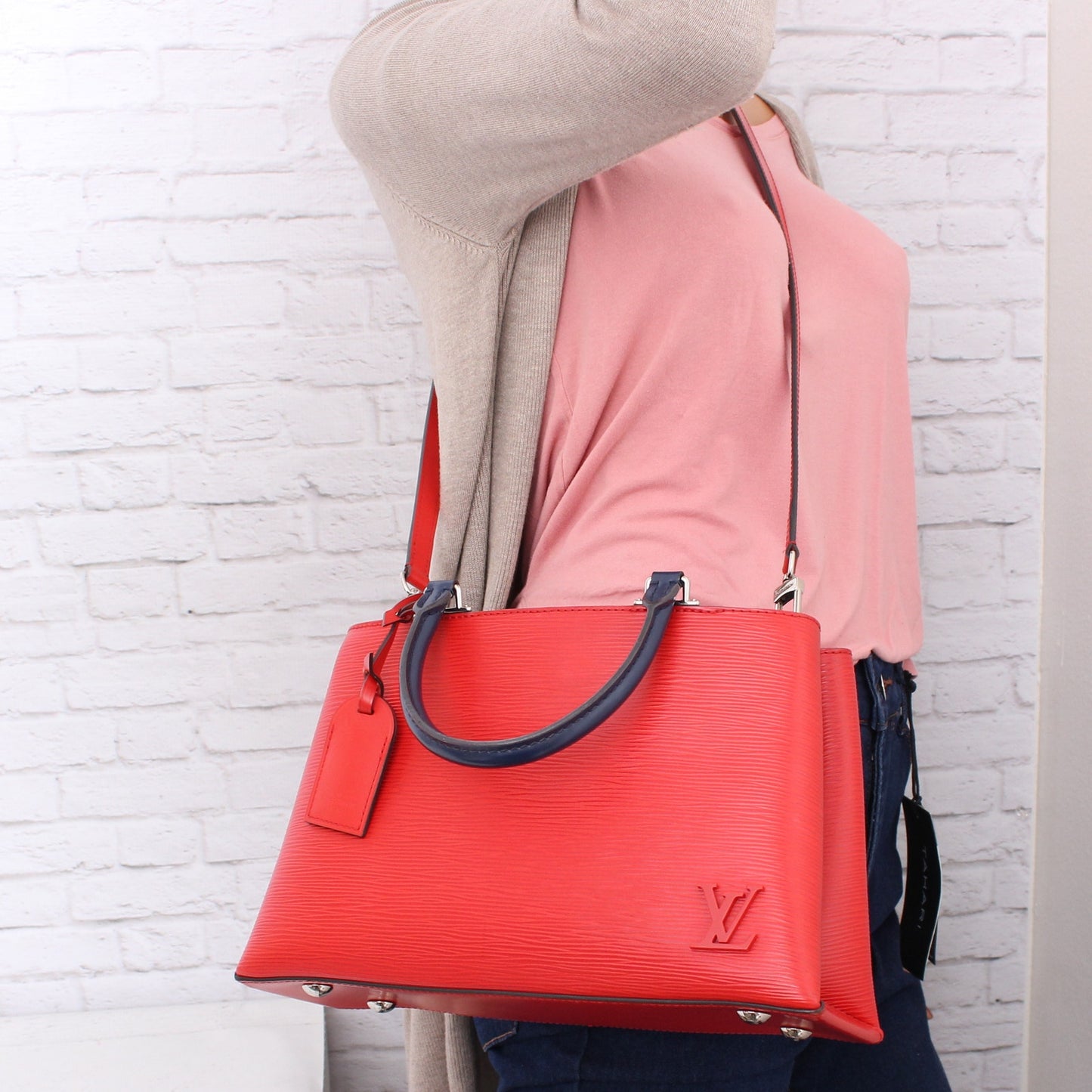 Louis Vuitton Kleber PM Red Epi Satchel Crossbody Handbag Purse Tote A3488