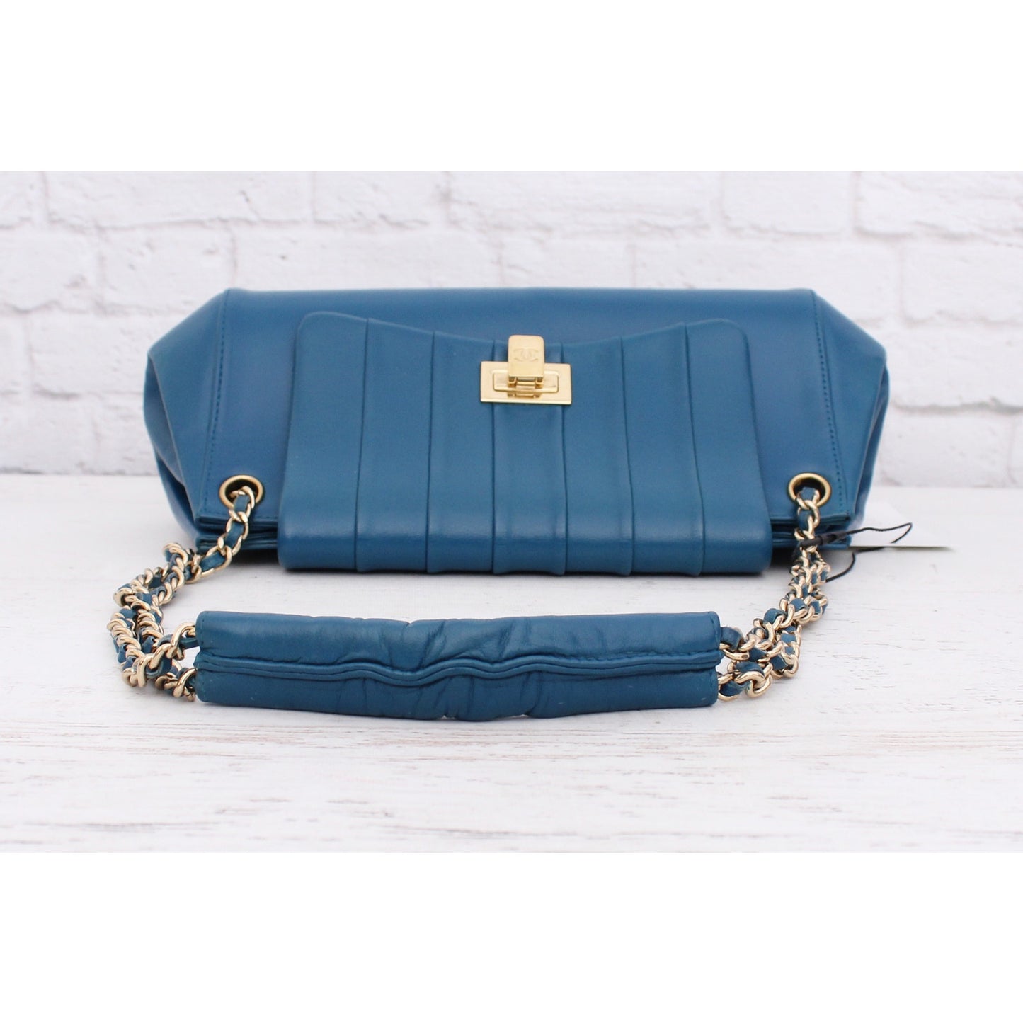Chanel Mademoiselle Blue Lambskin Leather Shoulder Purse Handbag A4887