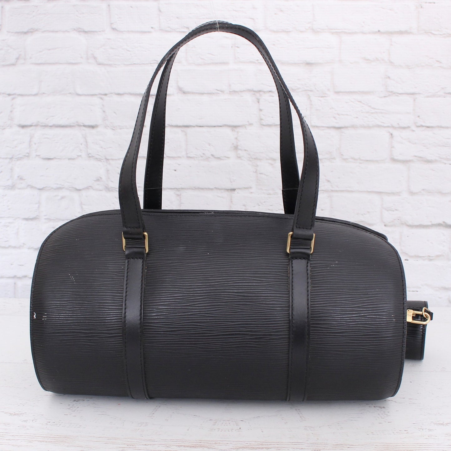 Louis Vuitton Papillon 30 Black Epi with Pouch Satchel Purse Handbag A3227