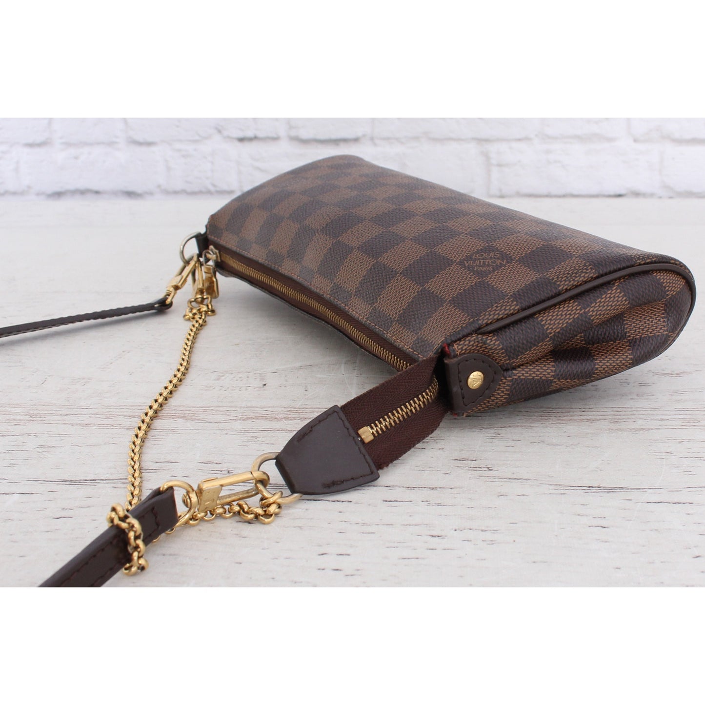 Louis Vuitton Eva Damier Ebene Small Crossbody Shoulder Bag Chain Red