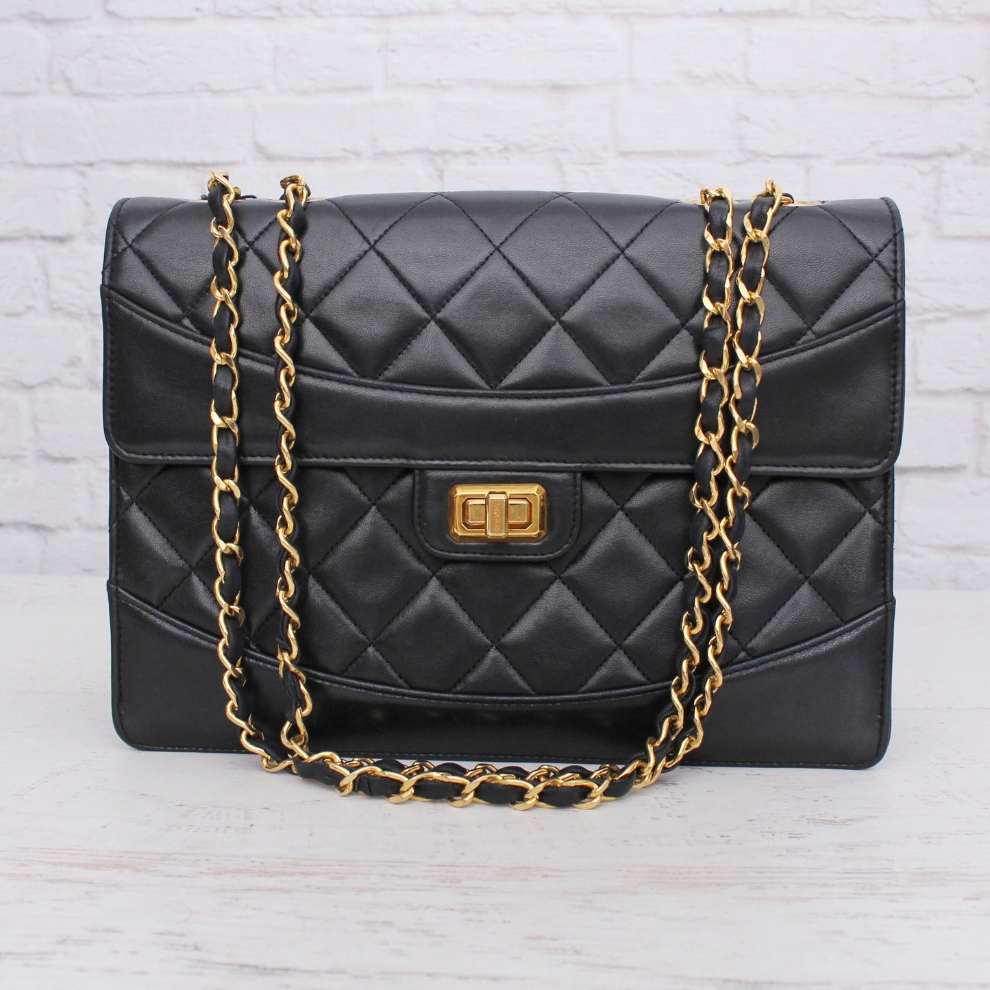 Chanel Mademoiselle Trapezoid Black Lambskin Flap Shoulder Crossbody Bag A5044