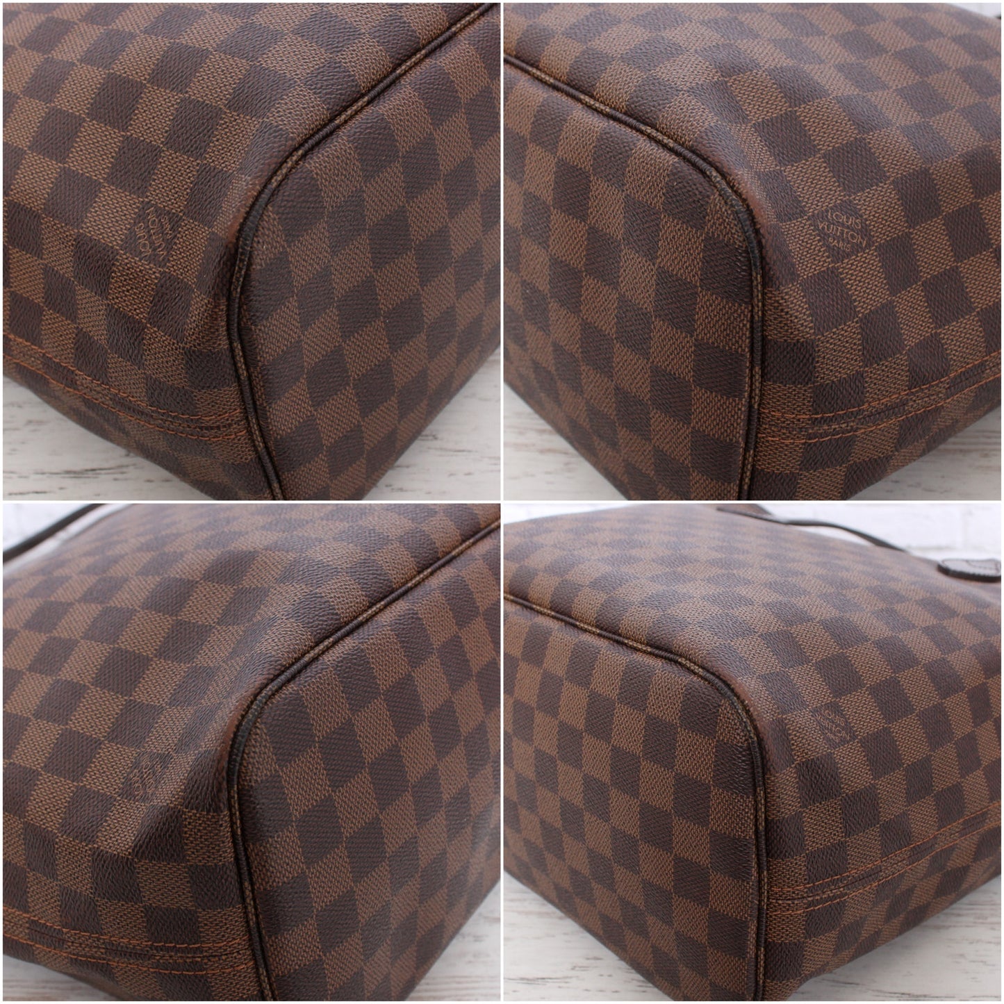 Louis Vuitton Neverfull MM Damier Ebene Leather Tote Shoulder Purse Brown A4633