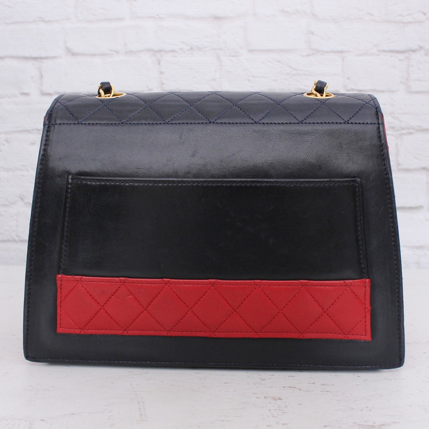 Chanel Trapezoid Flap Bag Two Tone Lambskin Leather Shoulder Crossbody Bag A4695