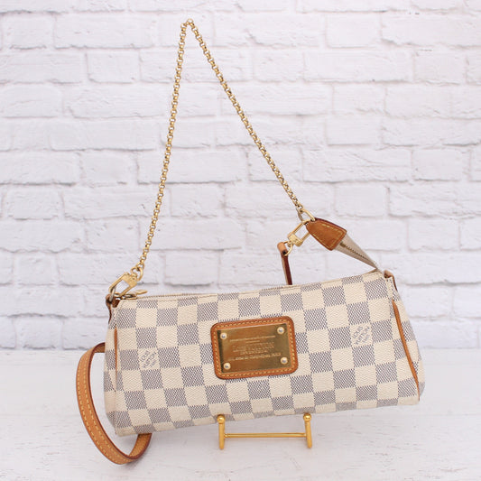 Louis Vuitton Eva Damier Azur Small Crossbody Shoulder Purse Chain Strap A4261