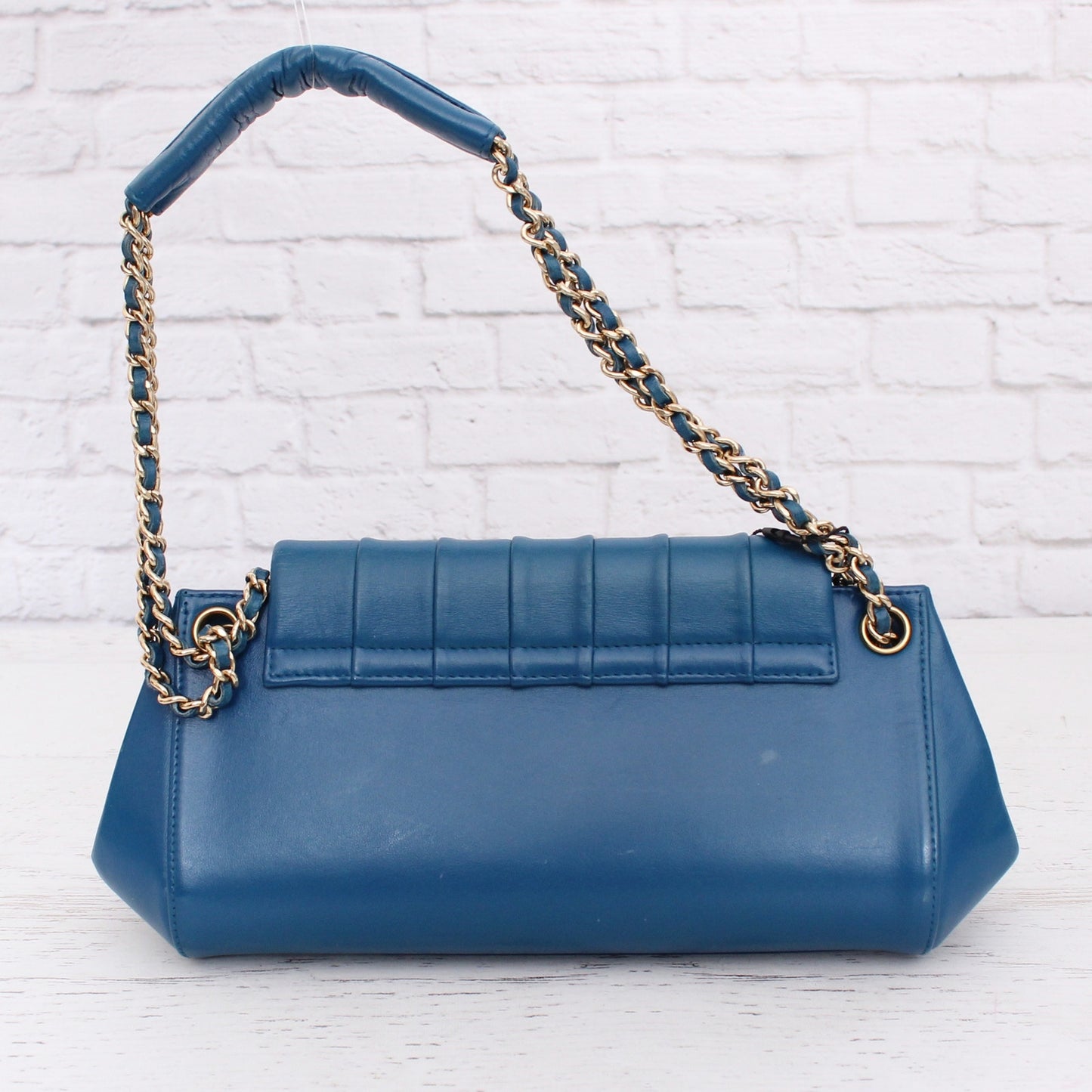 Chanel Mademoiselle Blue Lambskin Leather Shoulder Purse Handbag A4887