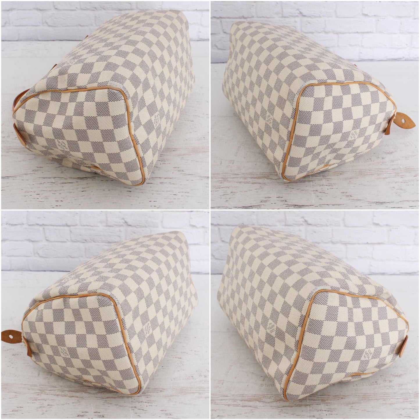 Louis Vuitton Speedy 25 Damier Azur Satchel Purse Handbag Leather Tote