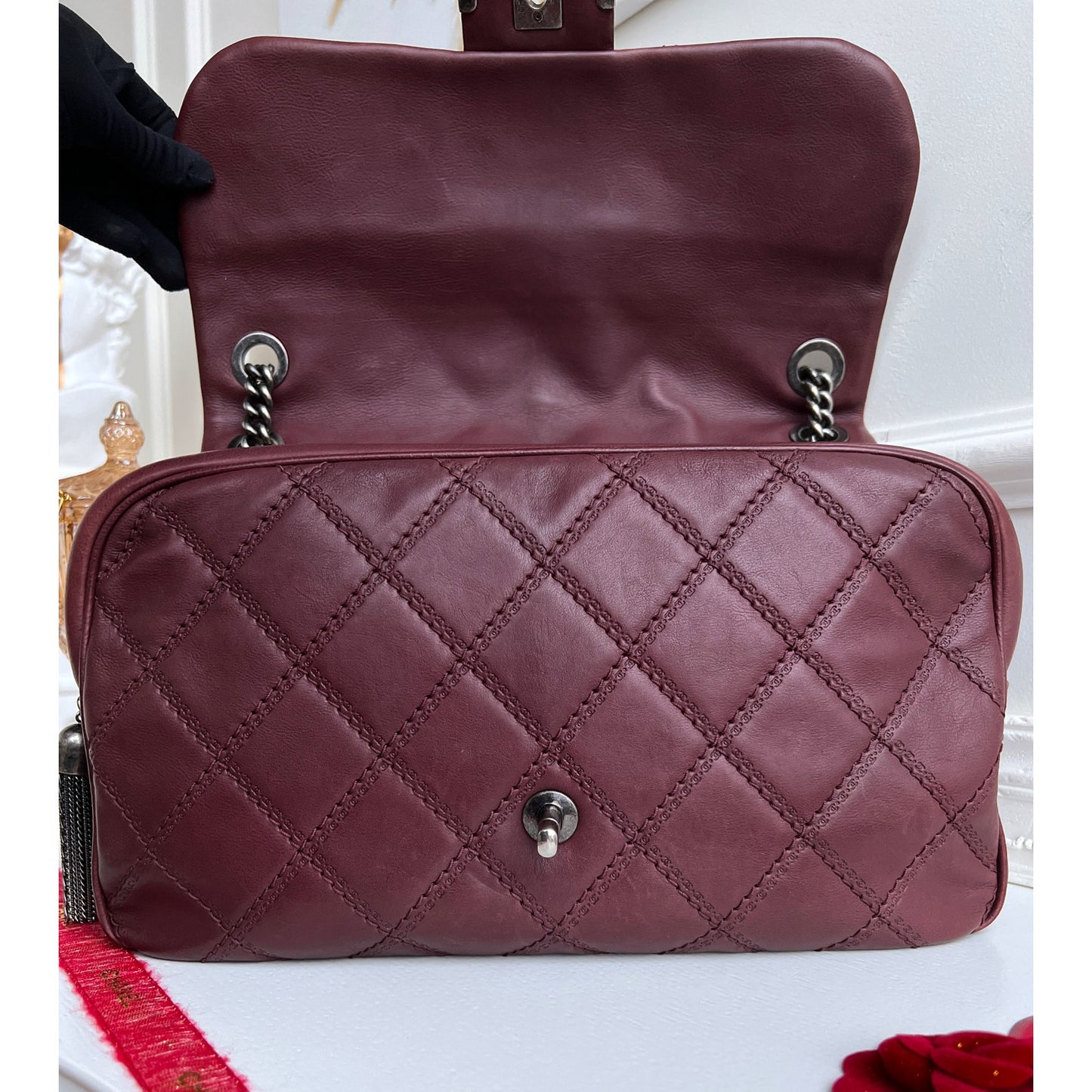 Authentic Chanel Flap Cambon 31 Rue Leather Burgundy Maroon Crossbody